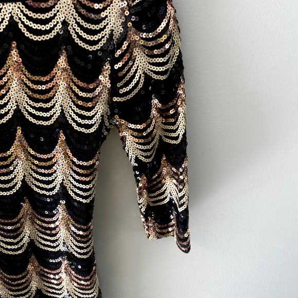 Crystal Doll Junior's Black Sequined Short 3/4 Sleeve Bodycon Party Dress XS - Picture 7 of 9